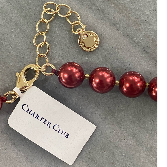 CHARTER CLUB Gold-Tone Crystal Halo & Colored Imitation Pearl Lariat Necklace - Picture 4 of 5